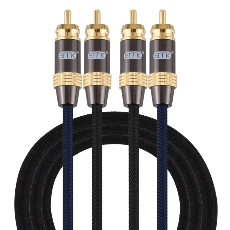 EMK 2 x RCA Male to 2 x RCA Male Gold Plated Connector Nylon Braid Coaxial Audio Cable for TV / Amplifier / Home Theater / DVD, Cable Length:1.5m(Black) - Audio Optical Cables by EMK | Online Shopping South Africa | PMC Jewellery | Buy Now Pay Later Mobicred