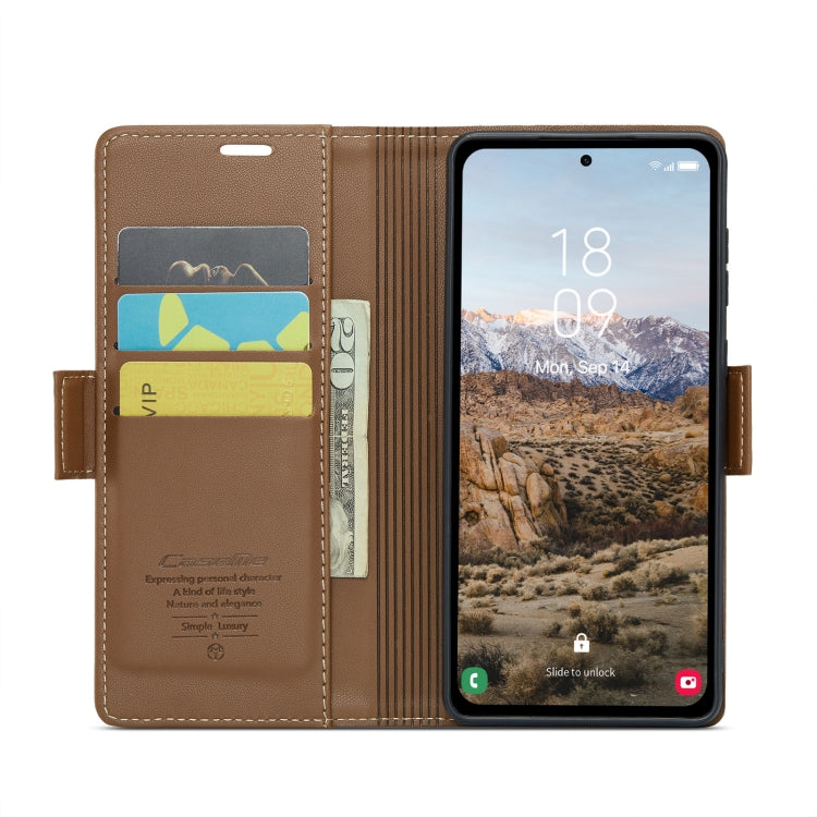 For Samsung Galaxy A35 5G CaseMe 023 Butterfly Buckle Litchi Texture RFID Anti-theft Leather Phone Case(Brown) - Galaxy Phone Cases by CaseMe | Online Shopping South Africa | PMC Jewellery | Buy Now Pay Later Mobicred