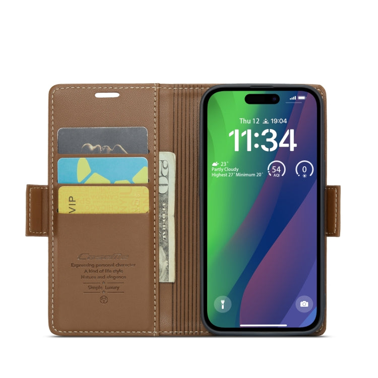 For iPhone 15 Plus CaseMe 023 Butterfly Buckle Litchi Texture RFID Anti-theft Leather Phone Case(Brown) - iPhone 15 Plus Cases by CaseMe | Online Shopping South Africa | PMC Jewellery | Buy Now Pay Later Mobicred