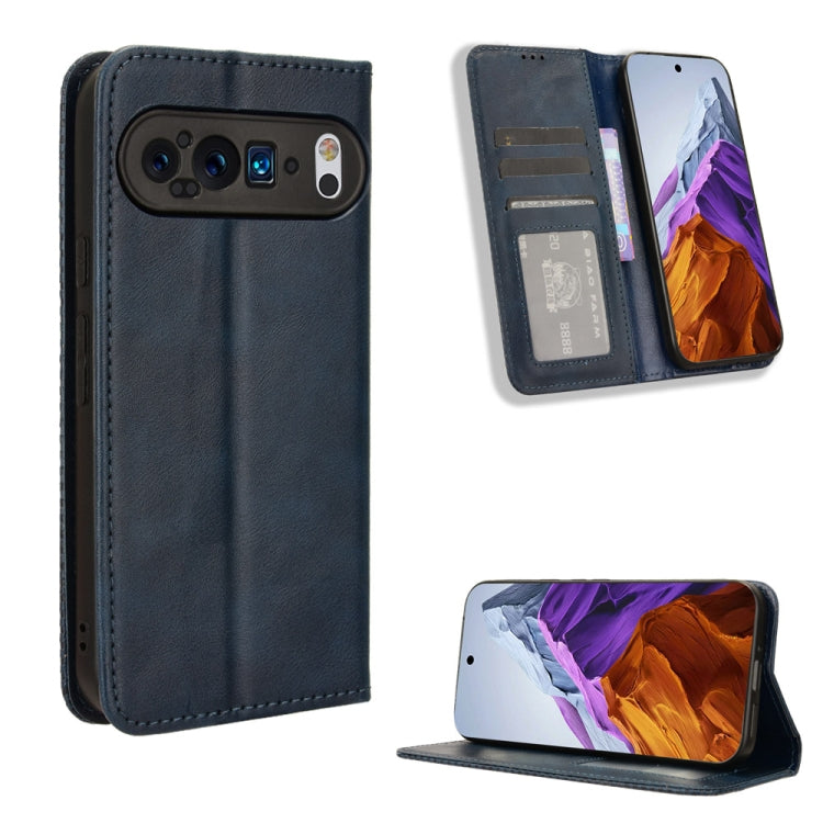 For Google Pixel 9 Magnetic Buckle Retro Texture Leather Phone Case(Blue) - Google Cases by PMC TechLife | Online Shopping South Africa | PMC TechLife | Buy Now Pay Later Mobicred