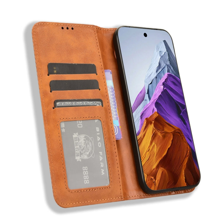 For Google Pixel 9 Magnetic Buckle Retro Texture Leather Phone Case(Brown) - Google Cases by PMC TechLife | Online Shopping South Africa | PMC TechLife | Buy Now Pay Later Mobicred