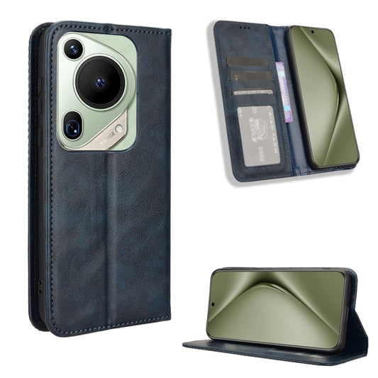 For Huawei Pura 70 Ultra Magnetic Buckle Retro Texture Leather Phone Case(Blue) - Huawei Cases by PMC Jewellery | Online Shopping South Africa | PMC Jewellery | Buy Now Pay Later Mobicred