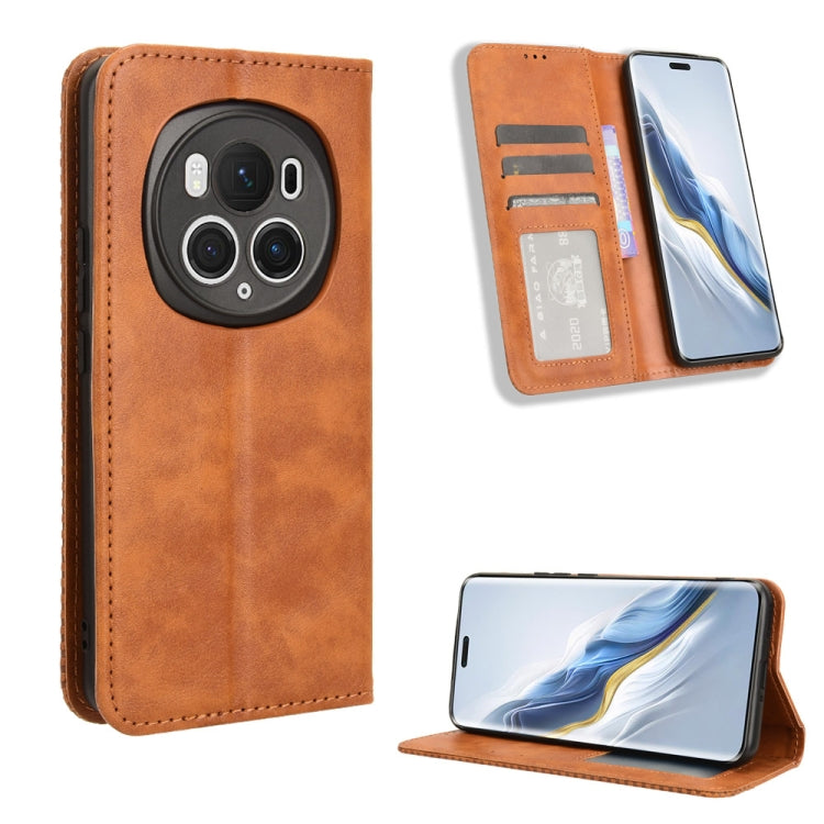 For Honor Magic6 Pro 5G Magnetic Buckle Retro Texture Leather Phone Case(Brown) - Honor Cases by PMC Jewellery | Online Shopping South Africa | PMC Jewellery | Buy Now Pay Later Mobicred