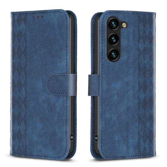 For Samsung Galaxy S24+ 5G Plaid Embossed Leather Phone Case(Blue) - Galaxy S24+ 5G Cases by PMC Jewellery | Online Shopping South Africa | PMC Jewellery