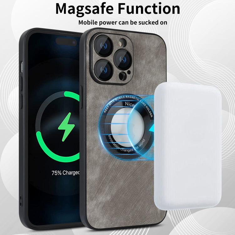 For iPhone 13 Pro Max Skin Feel Leather MagSafe Magnetic Phone Case(Grey) - iPhone 13 Pro Max Cases by PMC TechLife | Online Shopping South Africa | PMC TechLife