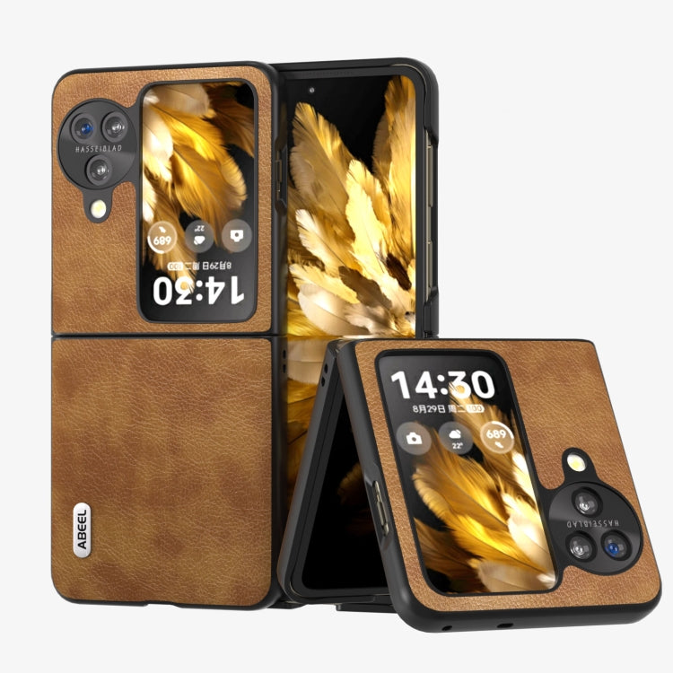 For OPPO Find N3 Flip ABEEL Retro Litchi Texture PU Phone Case(Brown) - Find N3 Flip Cases by PMC Jewellery | Online Shopping South Africa | PMC Jewellery | Buy Now Pay Later Mobicred