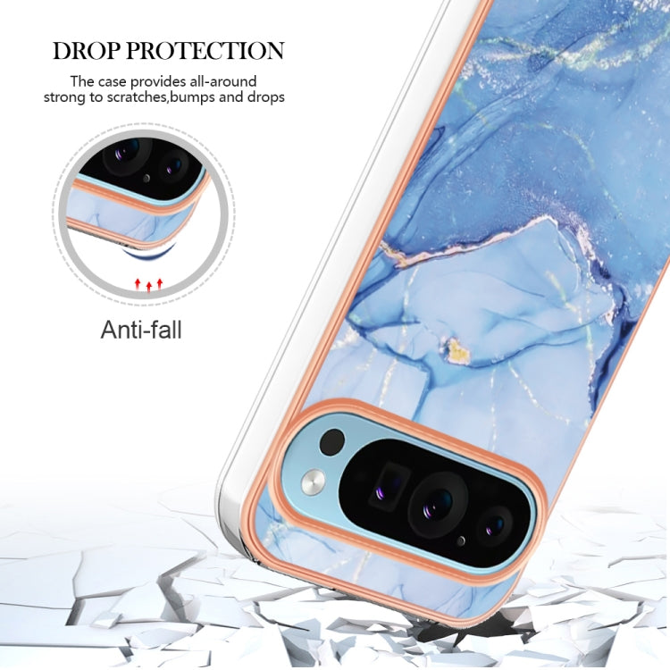 For Google Pixel 9 / 9 Pro Electroplating Marble Dual-side IMD Phone Case(Blue 018) - Google Cases by PMC TechLife | Online Shopping South Africa | PMC TechLife | Buy Now Pay Later Mobicred