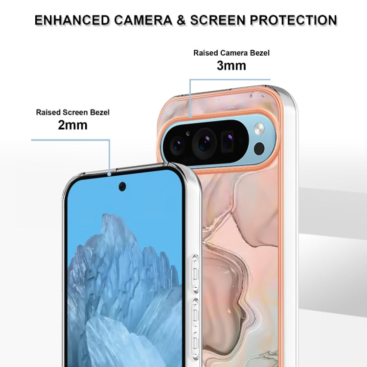 For Google Pixel 9 / 9 Pro Electroplating Marble Dual-side IMD Phone Case(Rose Gold 015) - Google Cases by PMC TechLife | Online Shopping South Africa | PMC TechLife | Buy Now Pay Later Mobicred