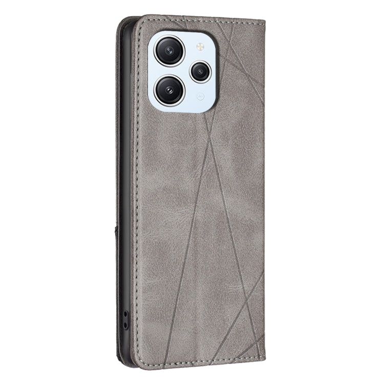 For Xiaomi Redmi 12 4G Rhombus Texture Magnetic Leather Phone Case(Grey) - Xiaomi Cases by PMC TechLife | Online Shopping South Africa | PMC TechLife | Buy Now Pay Later Mobicred