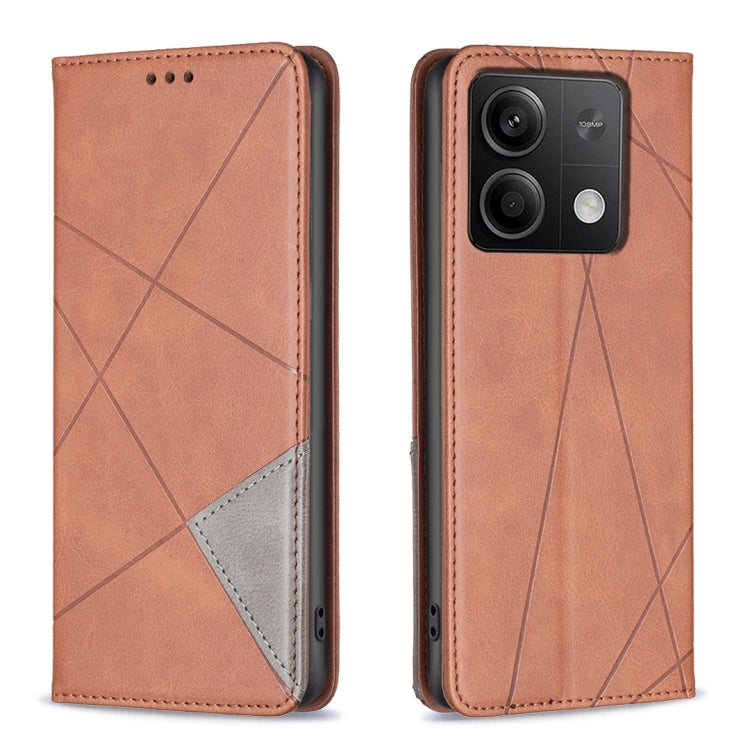 For Xiaomi Redmi Note 13 Rhombus Texture Magnetic Leather Phone Case(Brown) - Xiaomi Cases by PMC Jewellery | Online Shopping South Africa | PMC Jewellery | Buy Now Pay Later Mobicred