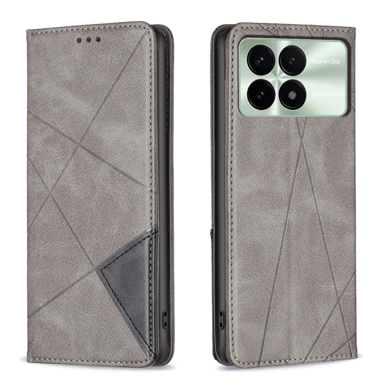 For Xiaomi Redmi K70 / K70 Pro Rhombus Texture Magnetic Leather Phone Case(Grey) - K70 Pro Cases by PMC Jewellery | Online Shopping South Africa | PMC Jewellery | Buy Now Pay Later Mobicred