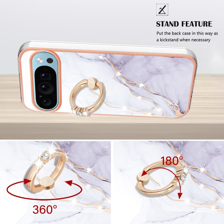 For Google Pixel 9 Pro Electroplating Marble IMD TPU Phone Case with Ring Holder(White 006) - Google Cases by PMC TechLife | Online Shopping South Africa | PMC TechLife | Buy Now Pay Later Mobicred