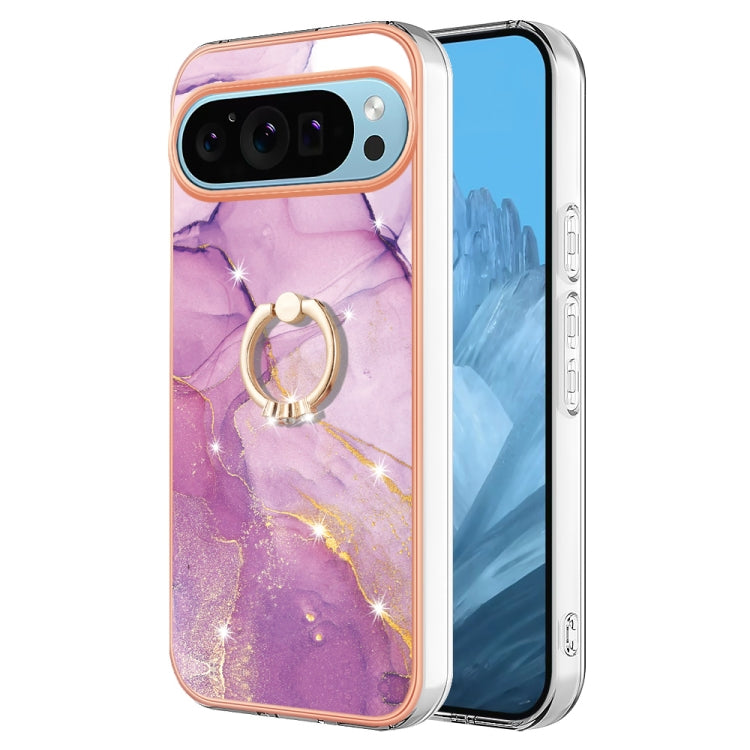 For Google Pixel 9 Pro XL Electroplating Marble IMD TPU Phone Case with Ring Holder(Purple 001) - Google Cases by PMC Jewellery | Online Shopping South Africa | PMC Jewellery | Buy Now Pay Later Mobicred