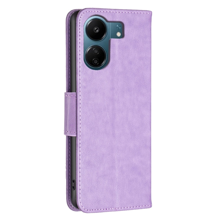 For Xiaomi Redmi 13C Two Butterflies Embossing Leather Phone Case(Purple) - 13C Cases by PMC Jewellery | Online Shopping South Africa | PMC Jewellery