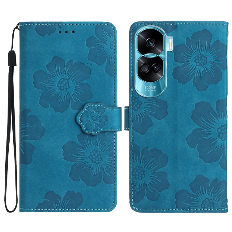 For Honor 90 Lite Flower Embossing Pattern Leather Phone Case(Blue) - Honor Cases by PMC TechLife | Online Shopping South Africa | PMC TechLife | Buy Now Pay Later Mobicred