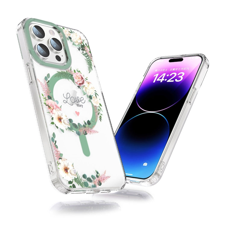 For iPhone 14 Pro MagSafe Magnetic TPU Phone Case(White Pink Rose) - iPhone 14 Pro Cases by PMC TechLife | Online Shopping South Africa | PMC TechLife