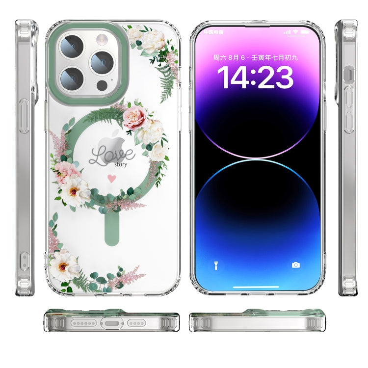 For iPhone 14 Pro MagSafe Magnetic TPU Phone Case(White Pink Rose) - iPhone 14 Pro Cases by PMC TechLife | Online Shopping South Africa | PMC TechLife