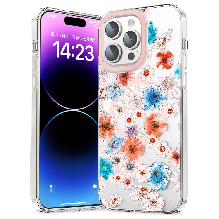 For iPhone 13 Pro MagSafe Magnetic TPU Phone Case(White Blue Flower) - iPhone 13 Pro Cases by PMC Jewellery | Online Shopping South Africa | PMC Jewellery