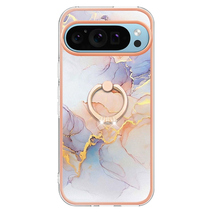 For Google Pixel 9 Pro XL Electroplating IMD TPU Phone Case with Ring(White Marble) - Google Cases by PMC Jewellery | Online Shopping South Africa | PMC Jewellery | Buy Now Pay Later Mobicred