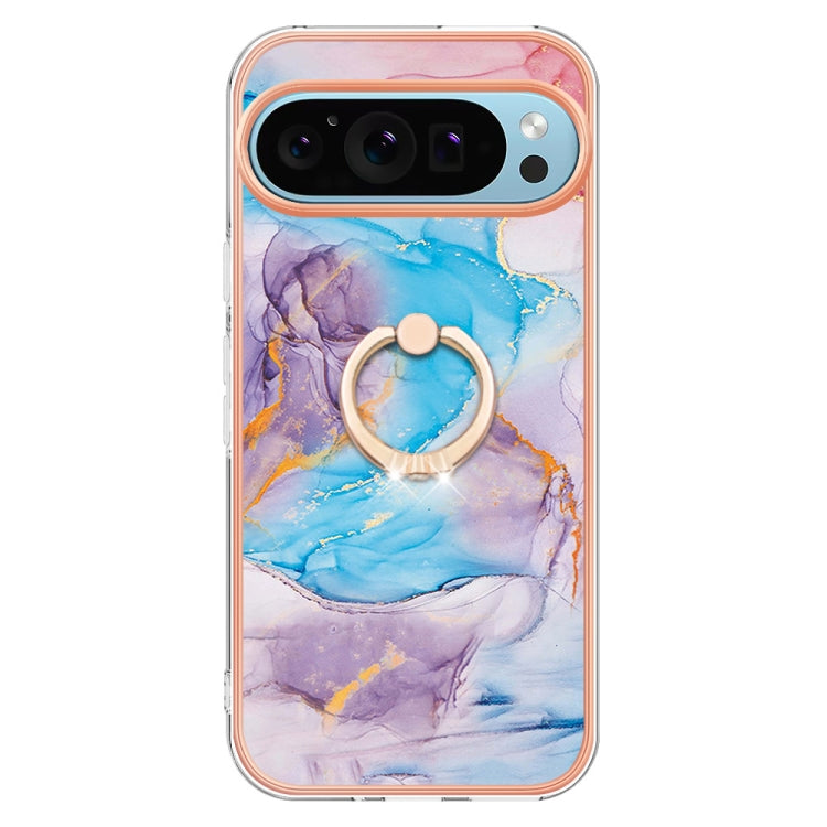 For Google Pixel 9 Pro XL Electroplating IMD TPU Phone Case with Ring(Blue Marble) - Google Cases by PMC Jewellery | Online Shopping South Africa | PMC Jewellery | Buy Now Pay Later Mobicred