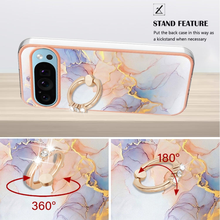 For Google Pixel 9 / 9 Pro Electroplating IMD TPU Phone Case with Ring(White Marble) - Google Cases by PMC TechLife | Online Shopping South Africa | PMC TechLife | Buy Now Pay Later Mobicred