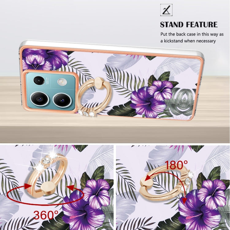 For Xiaomi Redmi Note 13 5G Global Electroplating IMD TPU Phone Case with Ring(Purple Flower) - Note 13 Cases by PMC TechLife | Online Shopping South Africa | PMC TechLife | Buy Now Pay Later Mobicred