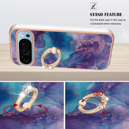 For Google Pixel 9 / 9 Pro Electroplating Marble Dual-side IMD Phone Case with Ring(Purple 016) - Google Cases by PMC Jewellery | Online Shopping South Africa | PMC Jewellery | Buy Now Pay Later Mobicred