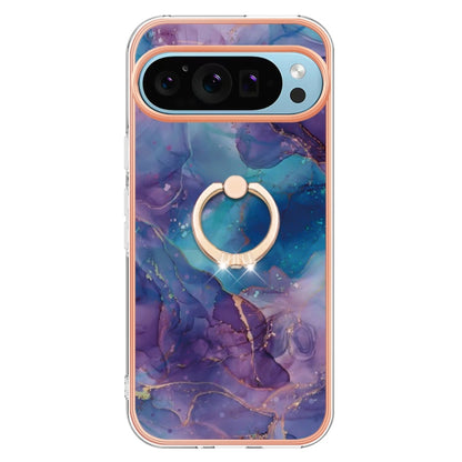 For Google Pixel 9 Pro XL Electroplating Marble Dual-side IMD Phone Case with Ring(Purple 016) - Google Cases by PMC Jewellery | Online Shopping South Africa | PMC Jewellery | Buy Now Pay Later Mobicred