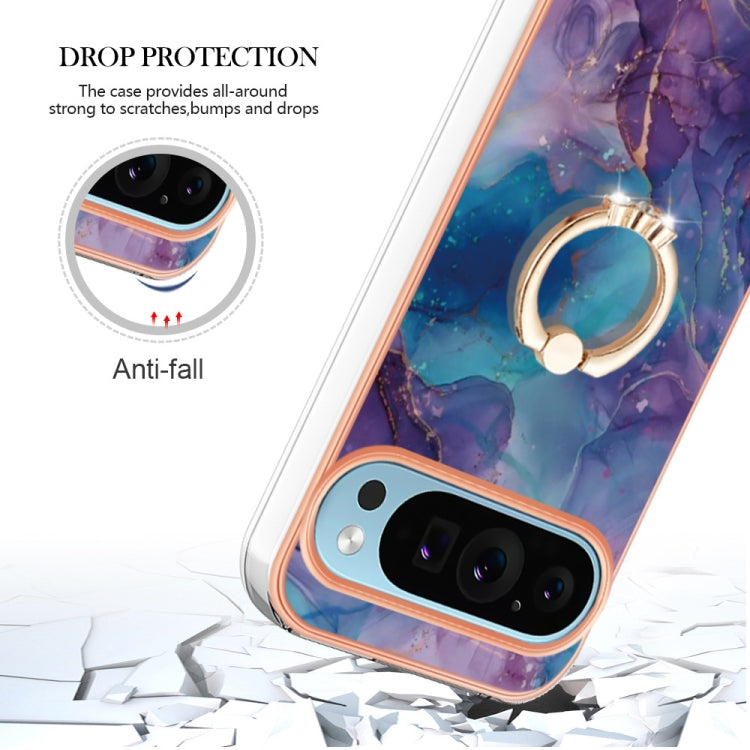 For Google Pixel 9 Pro XL Electroplating Marble Dual-side IMD Phone Case with Ring(Purple 016) - Google Cases by PMC Jewellery | Online Shopping South Africa | PMC Jewellery | Buy Now Pay Later Mobicred