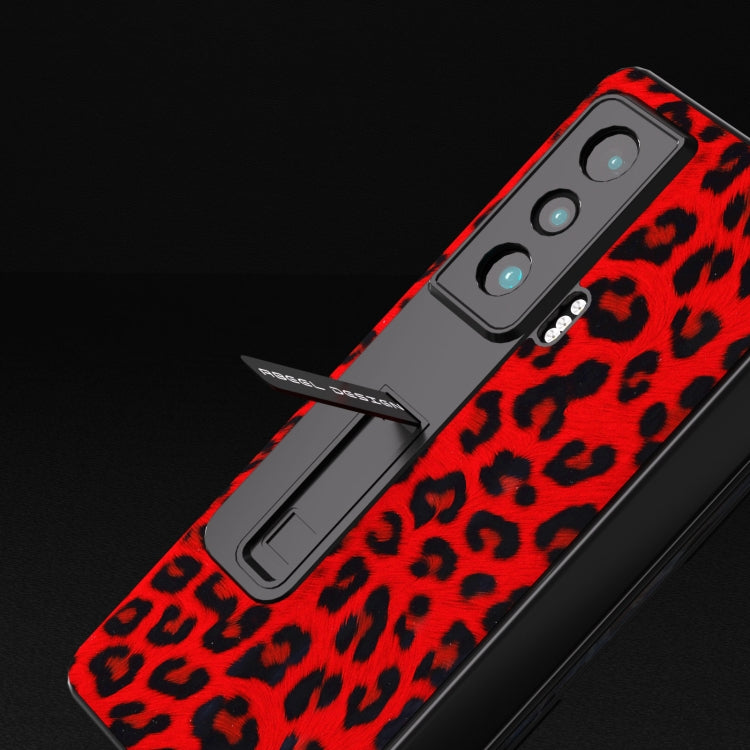 For Honor Magic Vs ABEEL Integrated Black Edge Leopard Phone Case with Holder(Red) - Honor Cases by PMC TechLife | Online Shopping South Africa | PMC TechLife | Buy Now Pay Later Mobicred