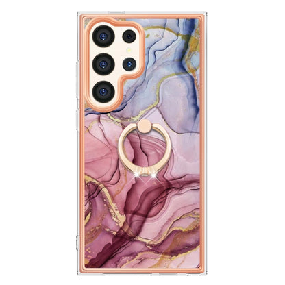 For Samsung Galaxy S24 Ultra 5G Electroplating Marble Dual-side IMD Phone Case with Ring(Rose Red 014) - Galaxy S24 Ultra 5G Cases by PMC Jewellery | Online Shopping South Africa | PMC Jewellery