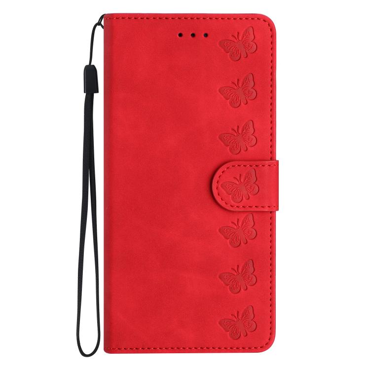 For iPhone 16e Seven Butterflies Embossed Leather Phone Case(Red) - iPhone 16e Cases by PMC TechLife | Online Shopping South Africa | PMC TechLife | Buy Now Pay Later Mobicred