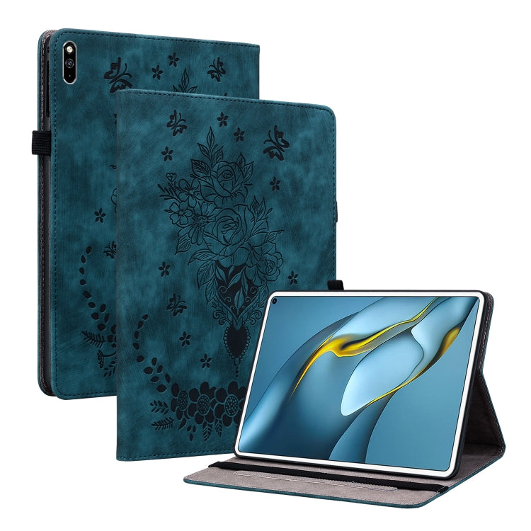For Huawei MatePad Pro 10.8 2021 / 2018 Butterfly Rose Embossed Leather Tablet Case(Dark Blue) - Huawei Cases by PMC TechLife | Online Shopping South Africa | PMC TechLife | Buy Now Pay Later Mobicred