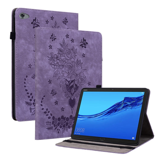 For Huawei MediaPad M5 Lite / C5 10.1 Butterfly Rose Embossed Leather Tablet Case(Purple) - Huawei Cases by PMC Jewellery | Online Shopping South Africa | PMC Jewellery | Buy Now Pay Later Mobicred