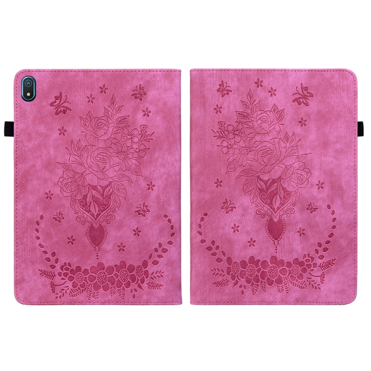 For Nokia T20 10.4 2021 Butterfly Rose Embossed Leather Tablet Case(Rose Red) - Honor Cases by PMC TechLife | Online Shopping South Africa | PMC TechLife | Buy Now Pay Later Mobicred
