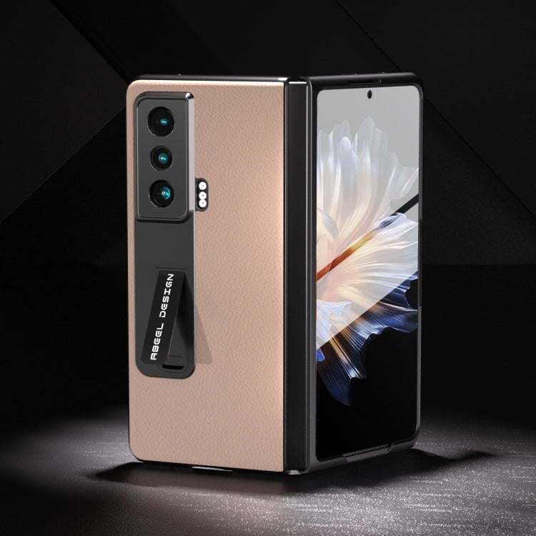 For Honor Magic Vs Integrated Genuine Leather + PC Litchi Texture Phone Case with Holder(Pink Gold) - Honor Cases by PMC TechLife | Online Shopping South Africa | PMC TechLife | Buy Now Pay Later Mobicred