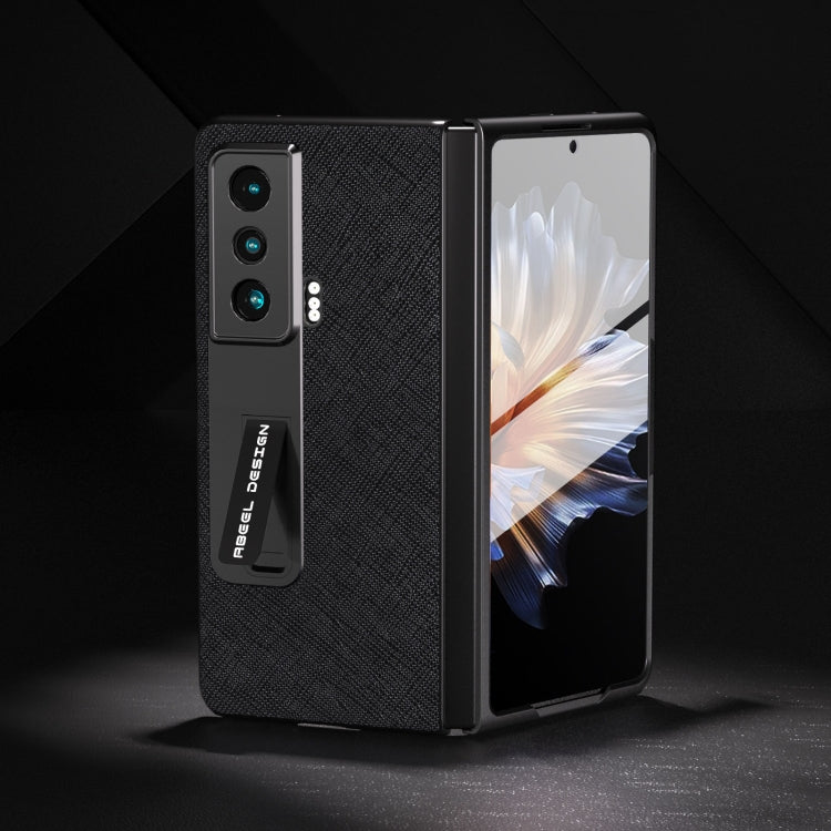 For Honor Magic Vs Integrated Cross Texture Genuine Leather Phone Case with Holder(Black) - Honor Cases by PMC TechLife | Online Shopping South Africa | PMC TechLife | Buy Now Pay Later Mobicred