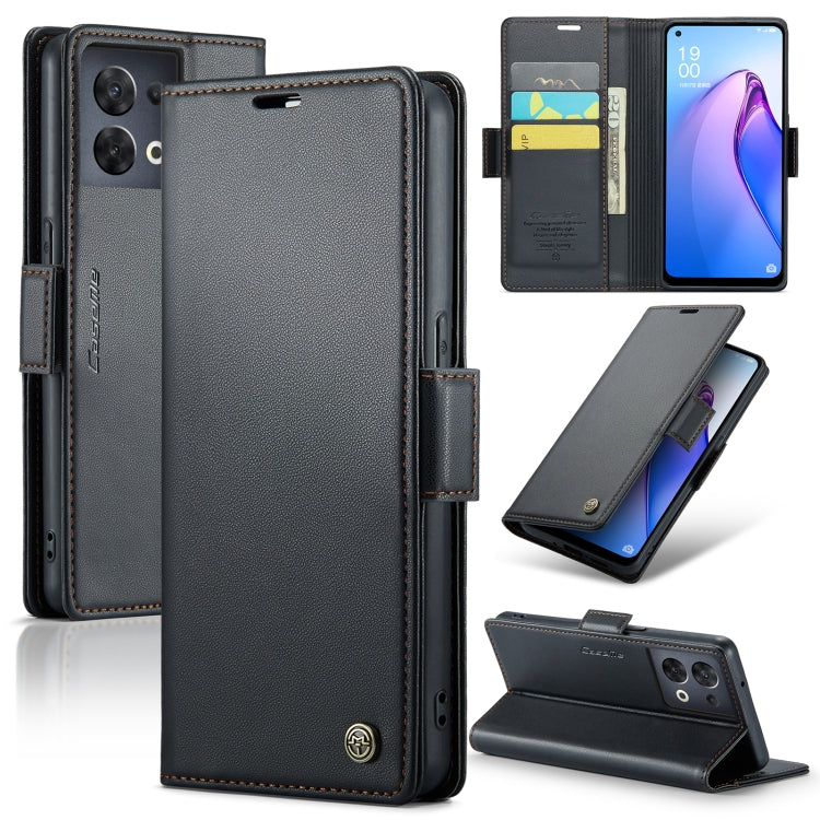 For OPPO Reno8 5G Global CaseMe 023 Butterfly Buckle Litchi Texture RFID Anti-theft Leather Phone Case(Black) - OPPO Cases by CaseMe | Online Shopping South Africa | PMC Jewellery | Buy Now Pay Later Mobicred