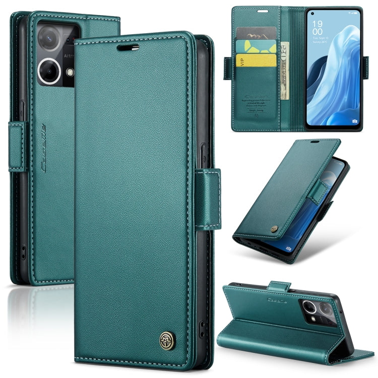 For OPPO Reno7 4G Indonesia/F21 Pro 4G/Reno8 4G CaseMe 023 Butterfly Buckle Litchi Texture RFID Anti-theft Leather Phone Case(Pearly Blue) - OPPO Cases by CaseMe | Online Shopping South Africa | PMC Jewellery | Buy Now Pay Later Mobicred