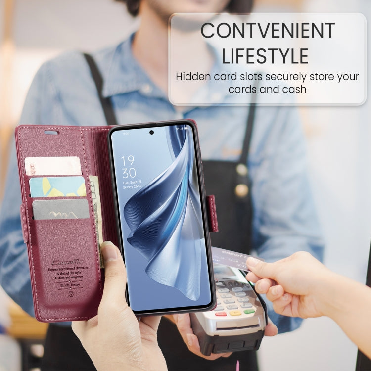 For OPPO Reno10 5G Global／Reno10 Pro Global CaseMe 023 Butterfly Buckle Litchi Texture RFID Anti-theft Leather Phone Case(Wine Red) - OPPO Cases by CaseMe | Online Shopping South Africa | PMC Jewellery | Buy Now Pay Later Mobicred