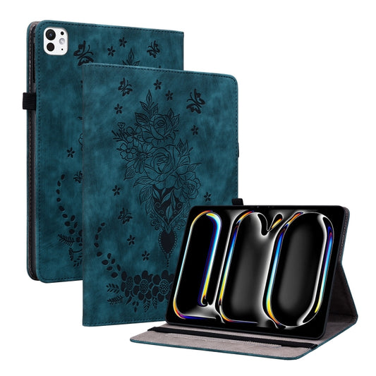 For iPad Pro 11 2024 Butterfly Rose Embossed Leather Smart Tablet Case(Dark Blue) - iPad Pro 11 2024 Cases by PMC Jewellery | Online Shopping South Africa | PMC Jewellery | Buy Now Pay Later Mobicred