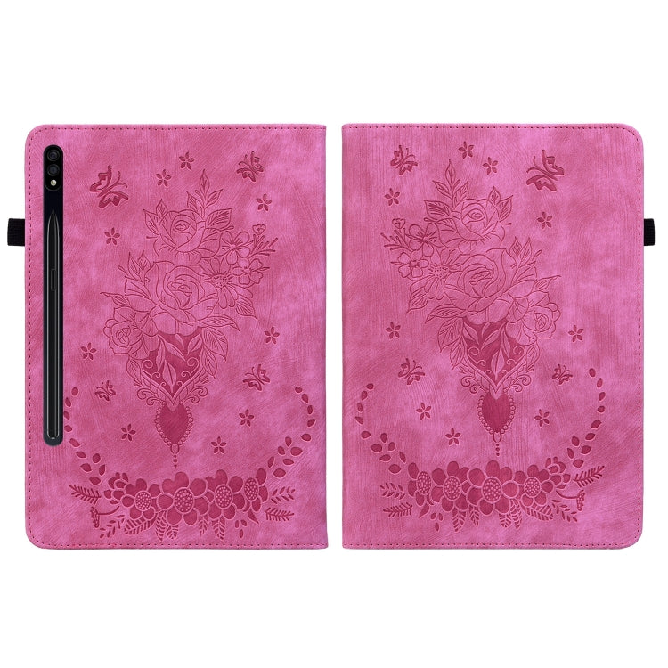 For Samsung Galaxy Tab S9 Butterfly Rose Embossed Leather Tablet Case(Rose Red) - Galaxy Tab S9 Cases by PMC Jewellery | Online Shopping South Africa | PMC Jewellery | Buy Now Pay Later Mobicred