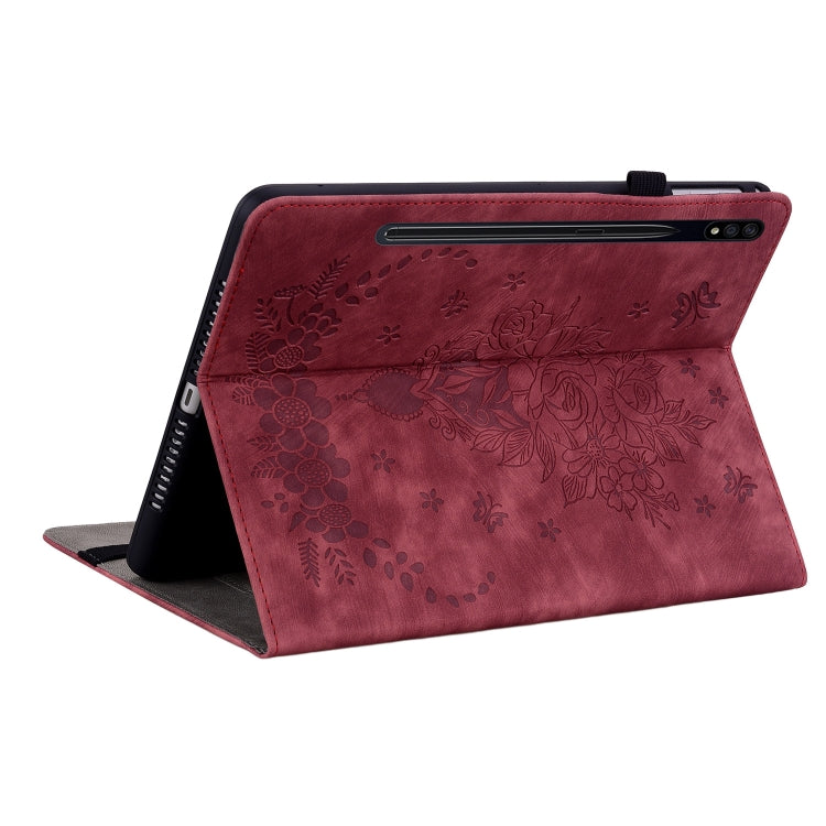 For Samsung Galaxy Tab S9 Butterfly Rose Embossed Leather Tablet Case(Red) - Galaxy Tab S9 Cases by PMC Jewellery | Online Shopping South Africa | PMC Jewellery | Buy Now Pay Later Mobicred