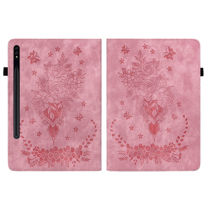 For Samsung Galaxy Tab S9+ Butterfly Rose Embossed Leather Tablet Case(Pink) - Galaxy Tab S9+ Cases by PMC Jewellery | Online Shopping South Africa | PMC Jewellery | Buy Now Pay Later Mobicred