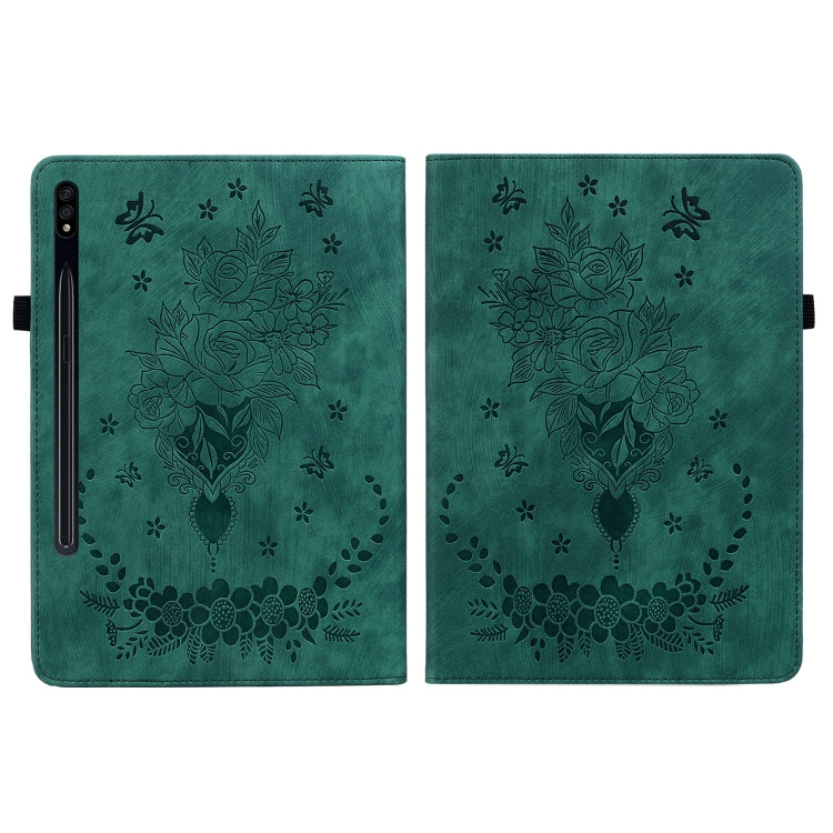 For Samsung Galaxy Tab S9+ Butterfly Rose Embossed Leather Tablet Case(Green) - Galaxy Tab S9+ Cases by PMC Jewellery | Online Shopping South Africa | PMC Jewellery | Buy Now Pay Later Mobicred