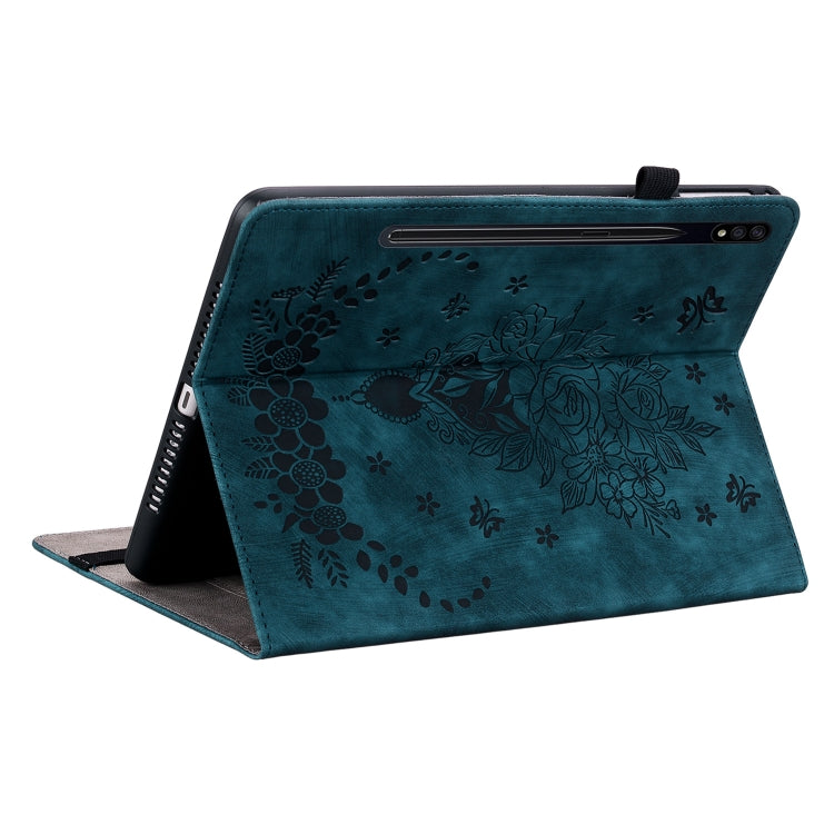 For Samsung Galaxy Tab S9+ Butterfly Rose Embossed Leather Tablet Case(Dark Blue) - Galaxy Tab S9+ Cases by PMC Jewellery | Online Shopping South Africa | PMC Jewellery | Buy Now Pay Later Mobicred