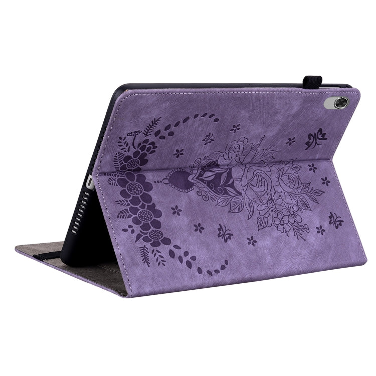 For Lenovo M10 Plus Butterfly Rose Embossed Leather Tablet Case(Purple) - Lenovo by PMC TechLife | Online Shopping South Africa | PMC TechLife | Buy Now Pay Later Mobicred