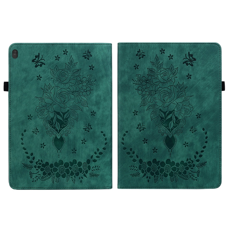 For Lenovo M10 Butterfly Rose Embossed Leather Tablet Case(Green) - Lenovo by PMC TechLife | Online Shopping South Africa | PMC TechLife | Buy Now Pay Later Mobicred