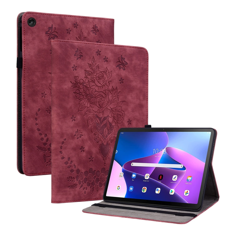 For Lenovo Tab M10 10.1 3rd Gen Butterfly Rose Embossed Leather Tablet Case(Red) - Lenovo by PMC TechLife | Online Shopping South Africa | PMC TechLife | Buy Now Pay Later Mobicred