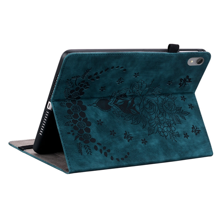 For Lenovo Tab P11 TB-J606F Butterfly Rose Embossed Leather Tablet Case(Dark Blue) - Lenovo by PMC TechLife | Online Shopping South Africa | PMC TechLife | Buy Now Pay Later Mobicred
